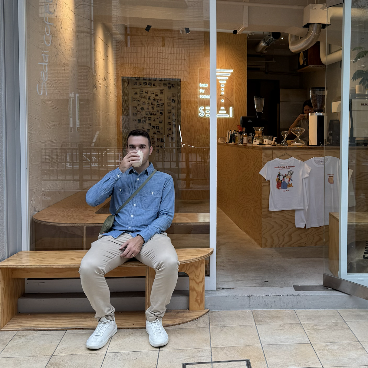 Victor enjoying a flatwhite in Tokyo.